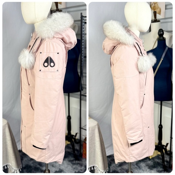 EUC Moose Knuckles Dusty Rose Pink Stirling Parka Jacket w/ Blue Fox Fur Trim - Picture 11 of 17